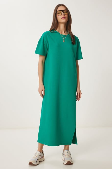 Midi-Baumwollkleid mit Schlitz - Image 1