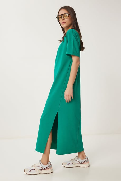 Midi-Baumwollkleid mit Schlitz - Image 2