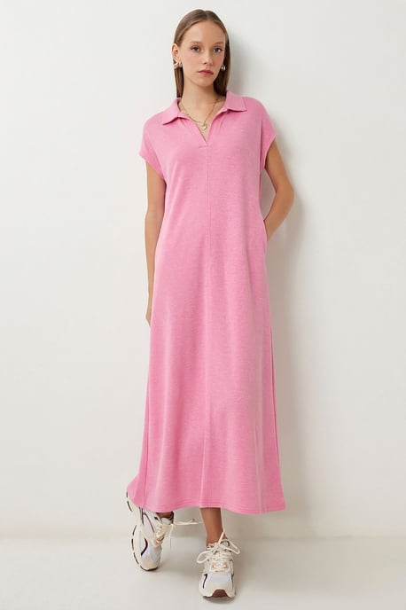 Polo-Kragen Pull-On Midi-Kleid mit Tasche - Image 2