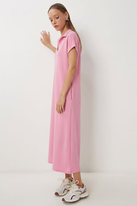 Polo-Kragen Pull-On Midi-Kleid mit Tasche - Image 3