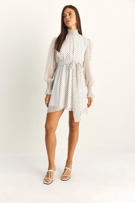 Polka-Dot-Halb-Turtleneck-Minikleid mit Gürtel - Image 2