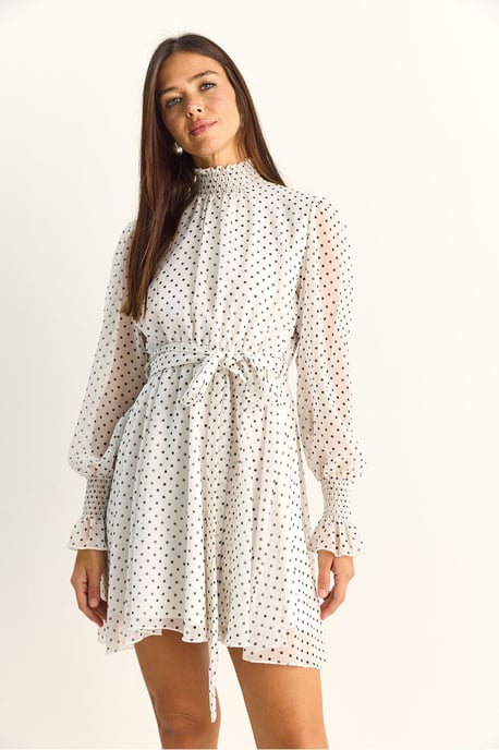 Polka-Dot-Halb-Turtleneck-Minikleid mit Gürtel - Image 4