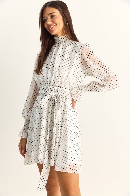 Polka-Dot-Halb-Turtleneck-Minikleid mit Gürtel - Image 6
