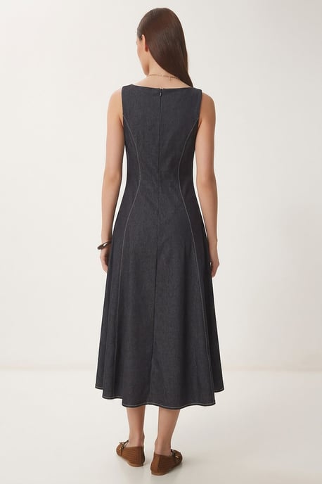 A-Linie Midi-Denimkleid mit Rundhalsausschnitt - Image 4