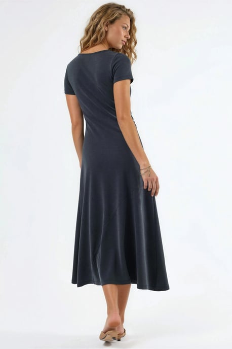 Drapiertes A-Linien-Midi-Kleid mit Rundhalsausschnitt - Image 3