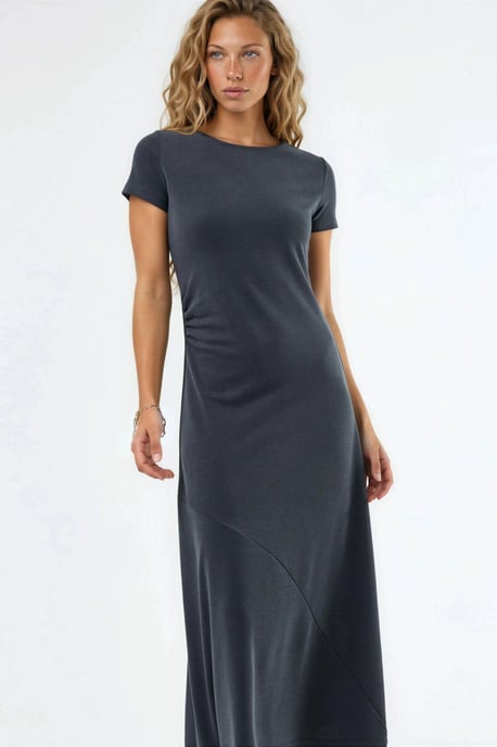 Drapiertes A-Linien-Midi-Kleid mit Rundhalsausschnitt - Image 4