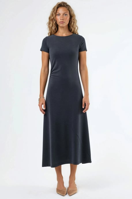 Drapiertes A-Linien-Midi-Kleid mit Rundhalsausschnitt - Image 6