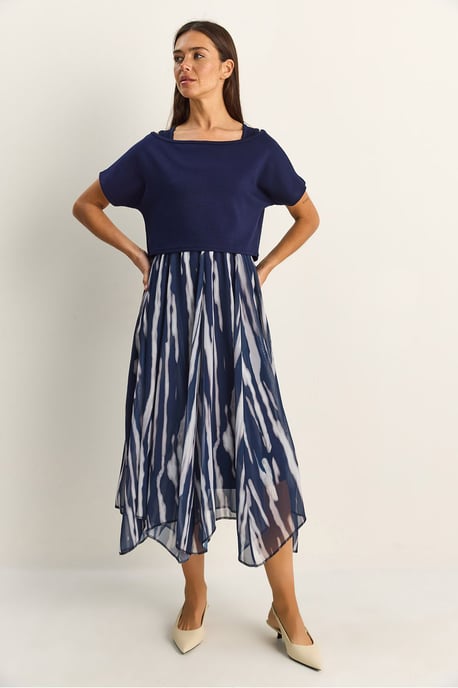 Abstraktes Druck Boot-Hals Midi Kleid - Image 3