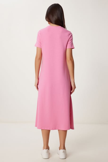 Midi-Kleid mit kurzen Ärmeln und Rundhalsausschnitt - Image 5