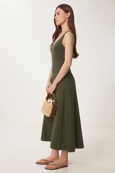 U-Kragen Midi-Kleid - Image 2