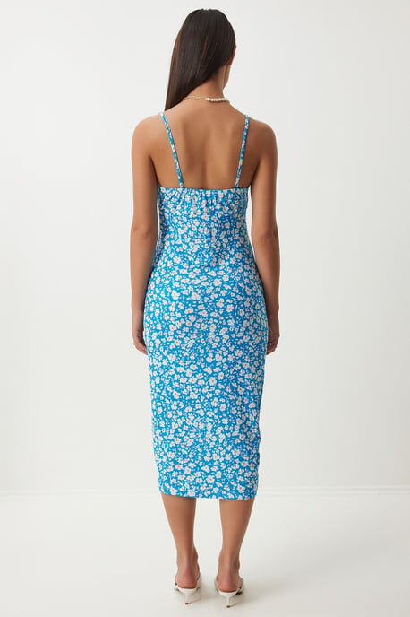 Blumenmuster Ripp-Midi-Kleid mit Schlitz - Image 6