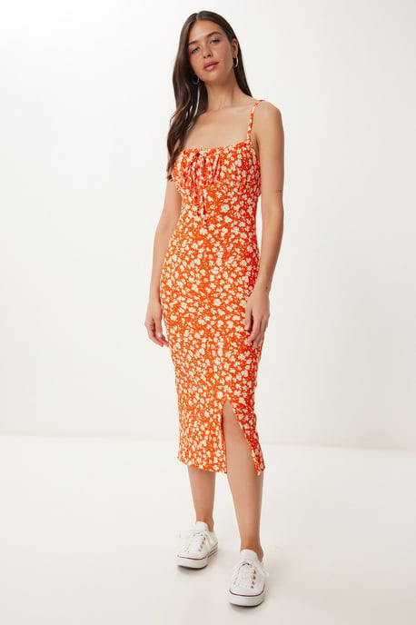 Blumenmuster Ripp-Midi-Kleid mit Schlitz - Image 2