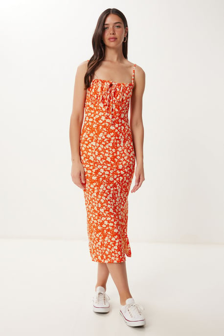 Blumenmuster Ripp-Midi-Kleid mit Schlitz - Image 3