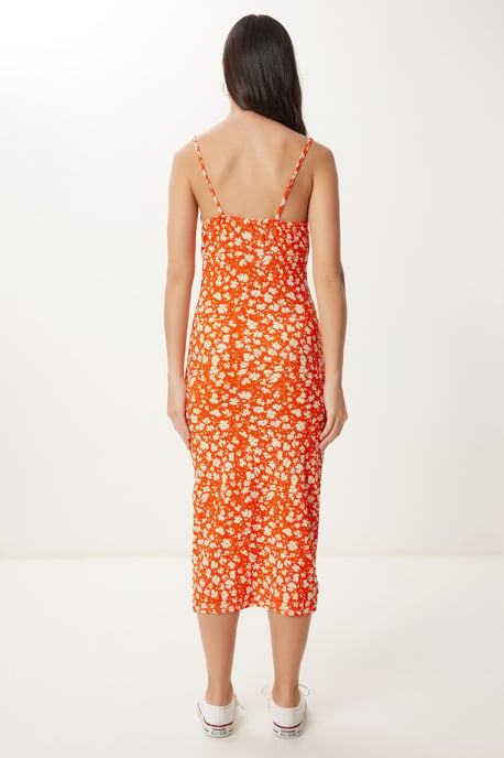 Blumenmuster Ripp-Midi-Kleid mit Schlitz - Image 5