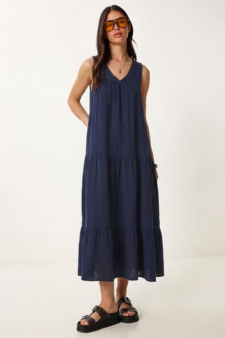 Rüschen V-Ausschnitt Midi-Kleid - Image 2
