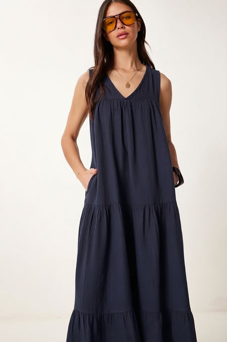 Rüschen V-Ausschnitt Midi-Kleid - Image 3