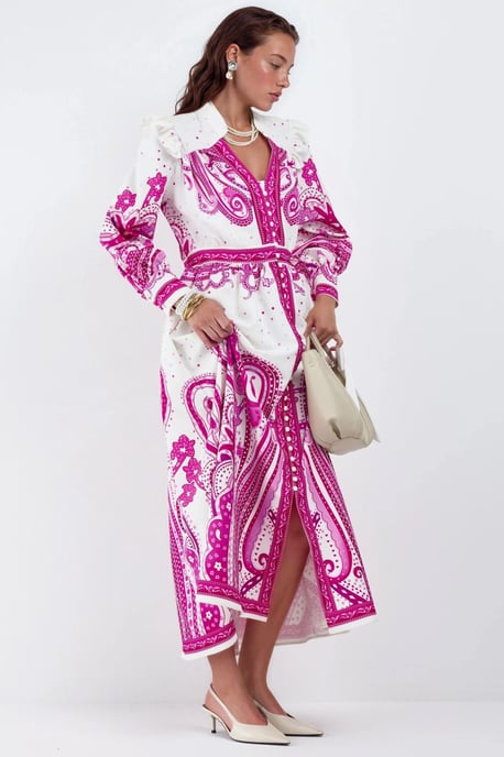 V-Ausschnitt Paisley Maxi-Kleid mit Schlitz - Image 3