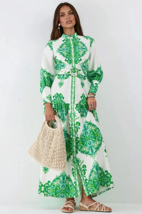 Maxikleid mit Paisleymuster und Gürtel sowie Hemdkragen - Image 1