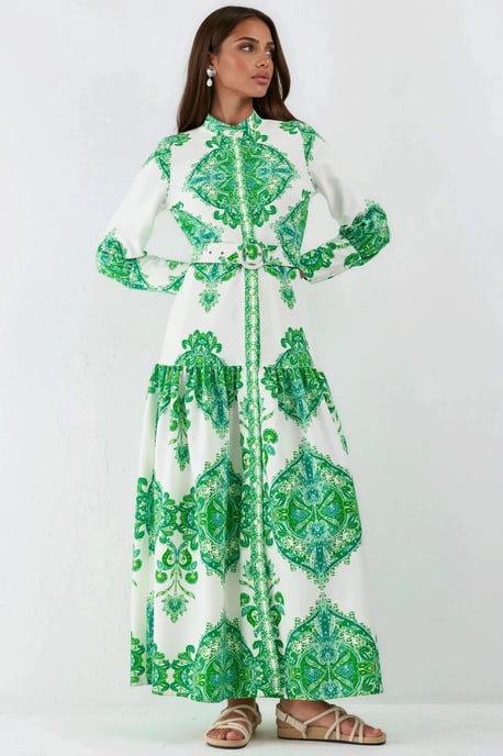 Maxikleid mit Paisleymuster und Gürtel sowie Hemdkragen - Image 4