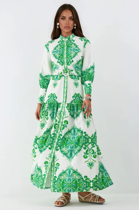 Maxikleid mit Paisleymuster und Gürtel sowie Hemdkragen - Image 6