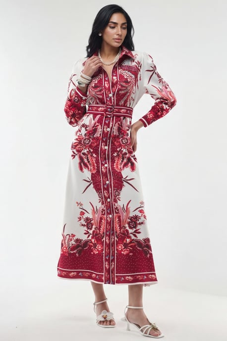 Floral Maxi-Hemdkleid mit Gürtel - Image 3
