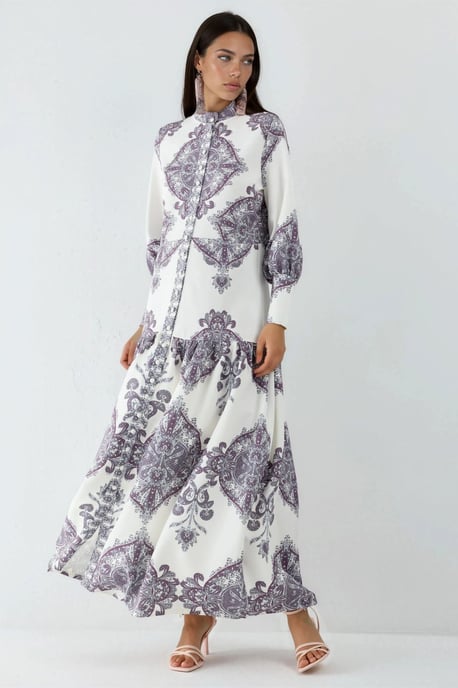 Maxikleid mit Paisleydruck, Gürtel und Hemdkragen - Image 5