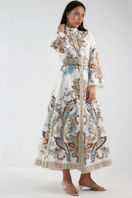 Maxikleid mit Paisleydruck und Mandarin-Kragen - Image 1
