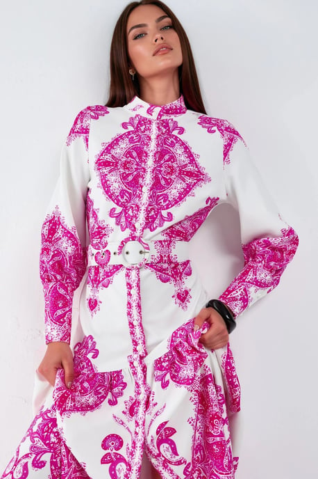 Maxikleid mit Paisley-Print, Gürtel und Hemdkragen - Image 1