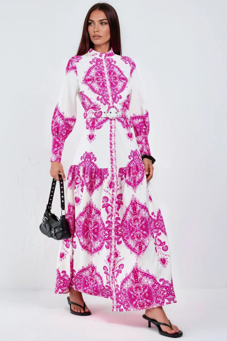 Maxikleid mit Paisley-Print, Gürtel und Hemdkragen - Image 2