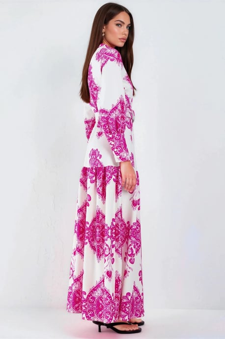 Maxikleid mit Paisley-Print, Gürtel und Hemdkragen - Image 3