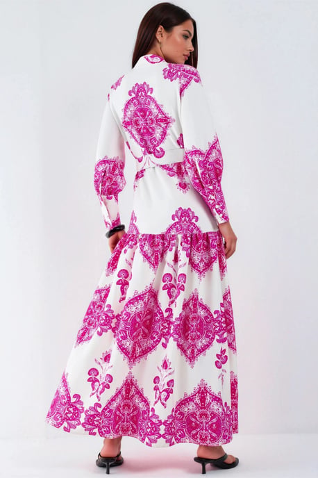 Maxikleid mit Paisley-Print, Gürtel und Hemdkragen - Image 4