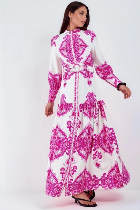Maxikleid mit Paisley-Print, Gürtel und Hemdkragen - Image 6