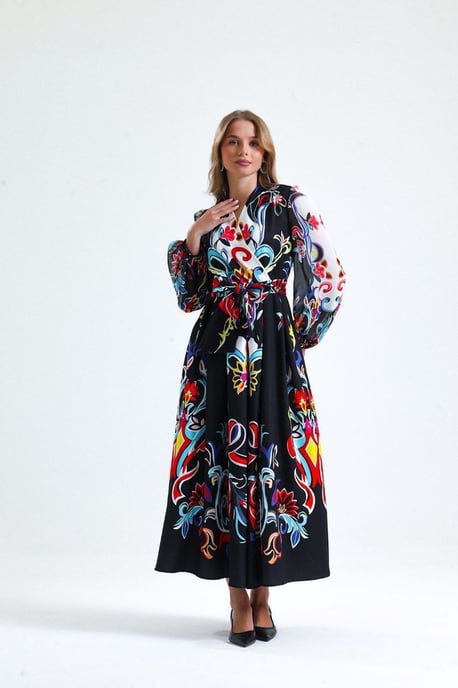 Blumenmuster Maxi A-Linien Kleid - Image 1