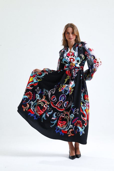 Blumenmuster Maxi A-Linien Kleid - Image 2