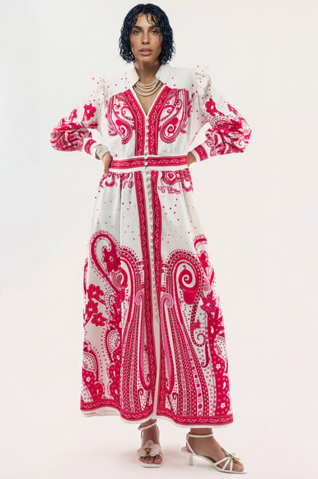 V-Ausschnitt Paisley Maxikleid mit Schlitz - Image 1