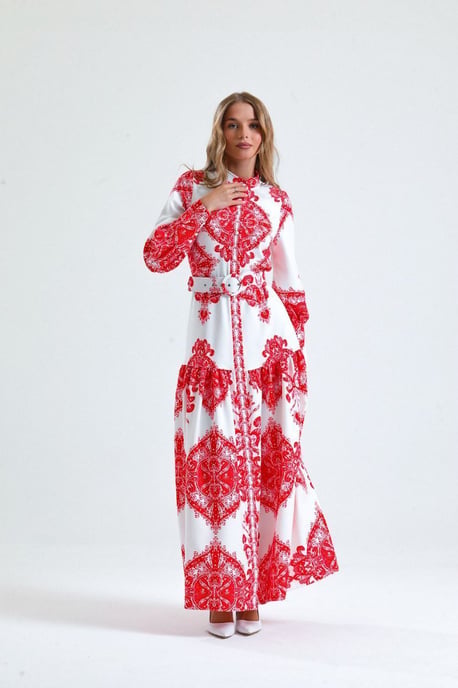 Maxikleid mit Paisleymuster und Gürtel sowie Hemdkragen - Image 1
