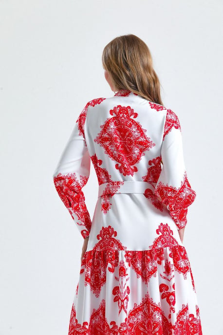 Maxikleid mit Paisleymuster und Gürtel sowie Hemdkragen - Image 2