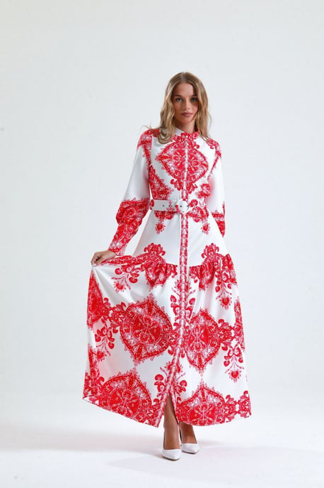Maxikleid mit Paisleymuster und Gürtel sowie Hemdkragen - Image 3