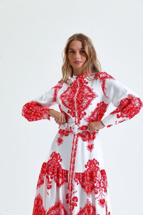 Maxikleid mit Paisleymuster und Gürtel sowie Hemdkragen - Image 4