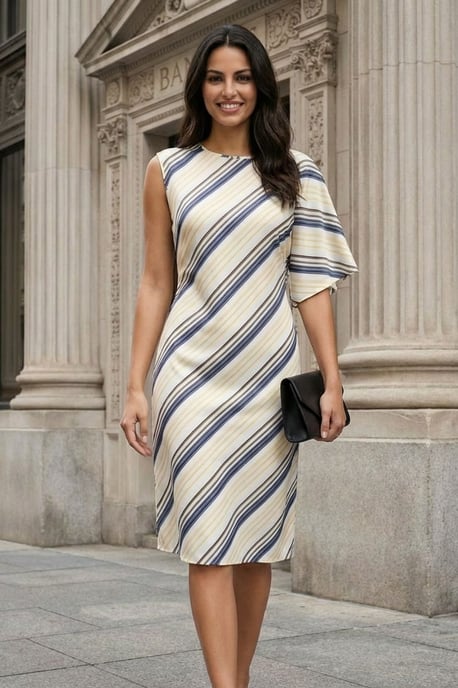 Asymmetrisches gestreiftes Maxikleid mit Rundhalsausschnitt - Image 3