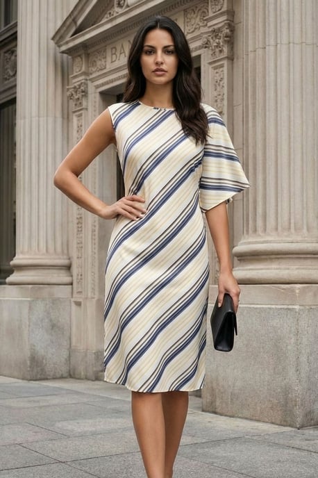 Asymmetrisches gestreiftes Maxikleid mit Rundhalsausschnitt - Image 4