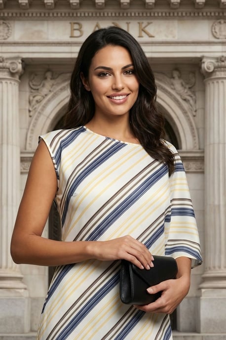 Asymmetrisches gestreiftes Maxikleid mit Rundhalsausschnitt - Image 5
