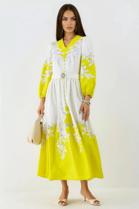 Blumen-Maxi-Kleid mit V-Ausschnitt und Knopfdetails - Image 2