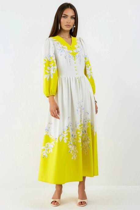 Blumen-Maxi-Kleid mit V-Ausschnitt und Knopfdetails - Image 5