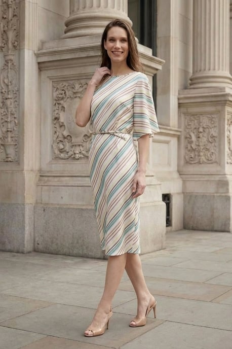 Asymmetrisches gestreiftes Maxi-Kleid mit Rundhalsausschnitt - Image 5
