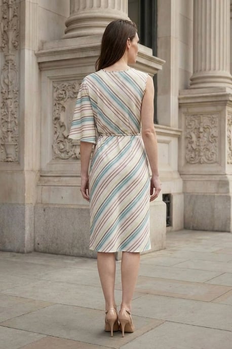 Asymmetrisches gestreiftes Maxi-Kleid mit Rundhalsausschnitt - Image 6