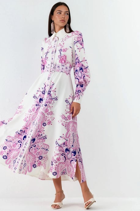 Paisley-Print A-Linien-Maxikleid mit Hemdkragen - Image 1