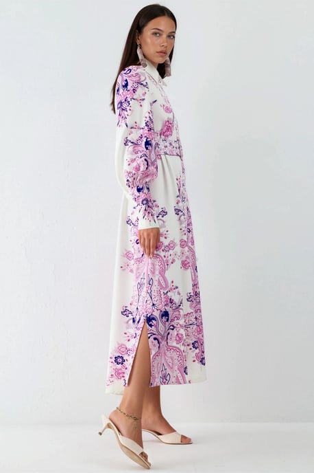 Paisley-Print A-Linien-Maxikleid mit Hemdkragen - Image 2