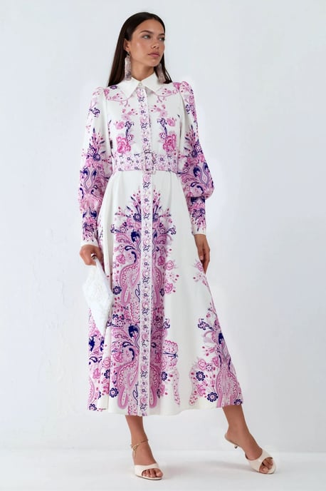 Paisley-Print A-Linien-Maxikleid mit Hemdkragen - Image 4
