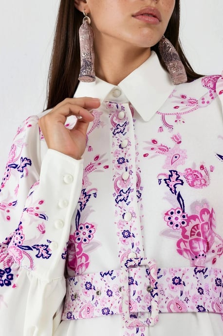 Paisley-Print A-Linien-Maxikleid mit Hemdkragen - Image 5